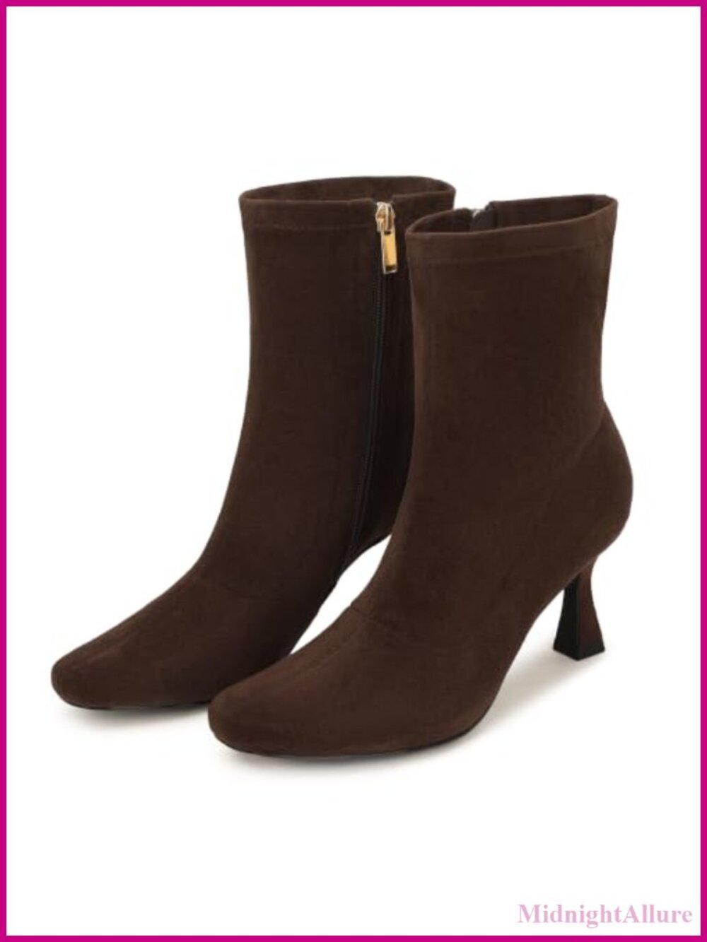Womens Kitten Heel Square Toe Ankle Boots Faux Suede Side Zip Fall Booties